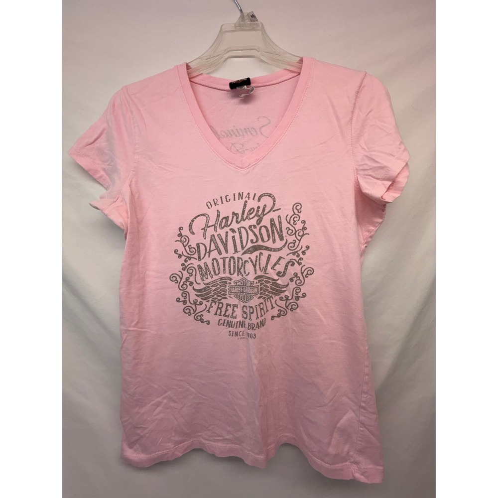 Harley-Davidson Women Pink V-Neck Graphic T-Shirt Seminole Sanford FL XL